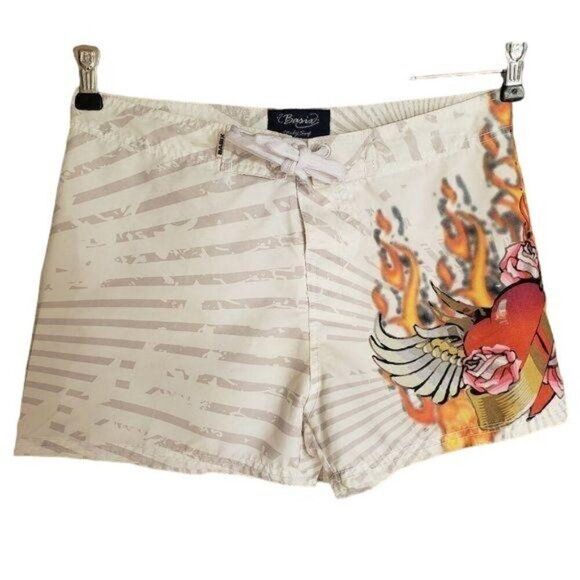 Women Swim Shorts Swimwear S Surf 2" Volley Shorts Winged Heart Flamesl NWOT - Picture 5 of 8